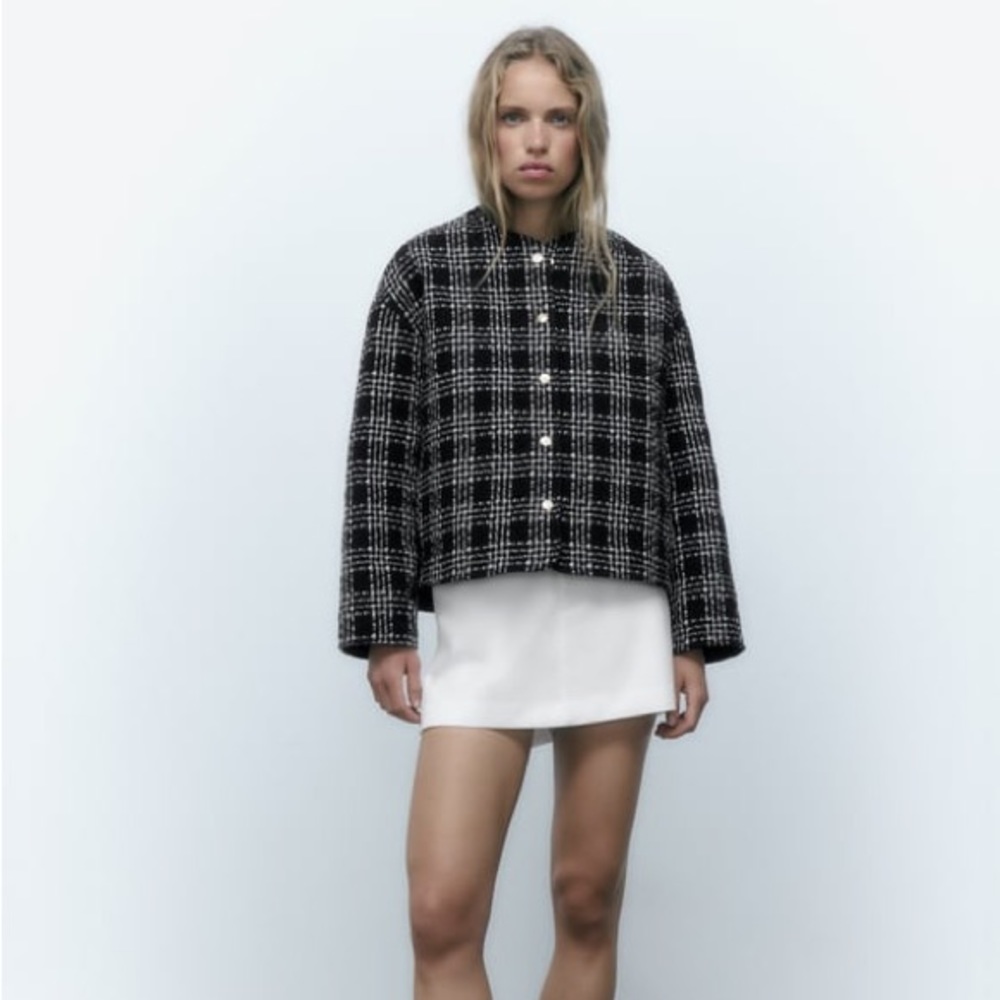 ZARA TEXTURED WEAVE QUILTED JACKET